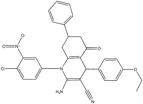 2-amino-1-{4-chloro-3-nitrophenyl}-4-(4-ethoxyphenyl)-5-oxo-7-phenyl-1,4,5,6,7,8-hexahydro-3-quinolinecarbonitrile 结构式