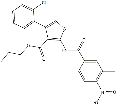 propyl 4-(2-chlorophenyl)-2-({4-nitro-3-methylbenzoyl}amino)-3-thiophenecarboxylate 结构式