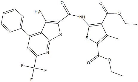 diethyl 5-({[3-amino-4-phenyl-6-(trifluoromethyl)thieno[2,3-b]pyridin-2-yl]carbonyl}amino)-3-methylthiophene-2,4-dicarboxylate 结构式