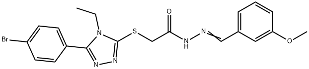 2-{[5-(4-bromophenyl)-4-ethyl-4H-1,2,4-triazol-3-yl]sulfanyl}-N'-(3-methoxybenzylidene)acetohydrazide 结构式