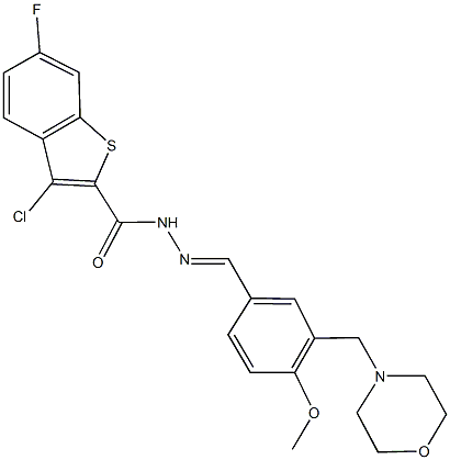 3-chloro-6-fluoro-N'-[4-methoxy-3-(4-morpholinylmethyl)benzylidene]-1-benzothiophene-2-carbohydrazide 结构式