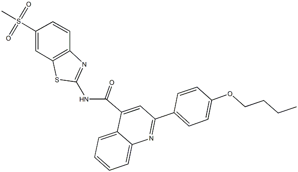 2-(4-butoxyphenyl)-N-[6-(methylsulfonyl)-1,3-benzothiazol-2-yl]-4-quinolinecarboxamide 结构式