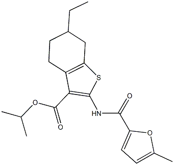 isopropyl 6-ethyl-2-[(5-methyl-2-furoyl)amino]-4,5,6,7-tetrahydro-1-benzothiophene-3-carboxylate 结构式