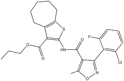 propyl 2-({[3-(2-chloro-6-fluorophenyl)-5-methyl-4-isoxazolyl]carbonyl}amino)-5,6,7,8-tetrahydro-4H-cyclohepta[b]thiophene-3-carboxylate 结构式