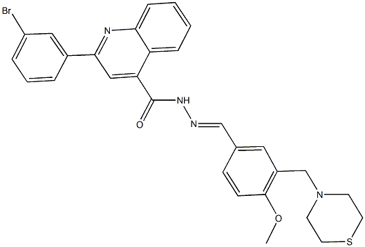 2-(3-bromophenyl)-N'-[4-methoxy-3-(4-thiomorpholinylmethyl)benzylidene]-4-quinolinecarbohydrazide 结构式
