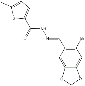 N'-[(6-bromo-1,3-benzodioxol-5-yl)methylene]-5-methyl-2-thiophenecarbohydrazide 结构式