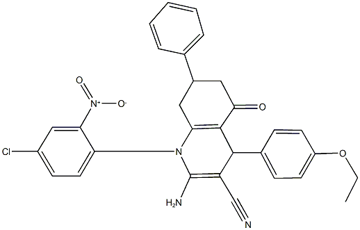 2-amino-1-{4-chloro-2-nitrophenyl}-4-(4-ethoxyphenyl)-5-oxo-7-phenyl-1,4,5,6,7,8-hexahydro-3-quinolinecarbonitrile 结构式