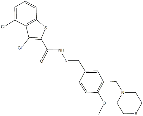 3,4-dichloro-N'-[4-methoxy-3-(4-thiomorpholinylmethyl)benzylidene]-1-benzothiophene-2-carbohydrazide 结构式