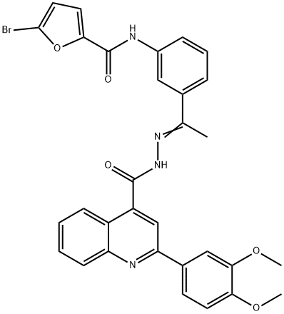 5-bromo-N-[3-(N-{[2-(3,4-dimethoxyphenyl)-4-quinolinyl]carbonyl}ethanehydrazonoyl)phenyl]-2-furamide 结构式
