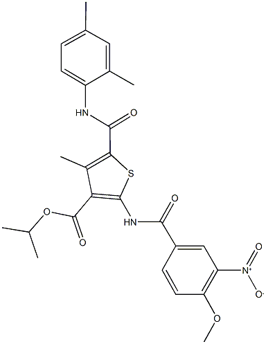 isopropyl 5-[(2,4-dimethylanilino)carbonyl]-2-({3-nitro-4-methoxybenzoyl}amino)-4-methyl-3-thiophenecarboxylate 结构式