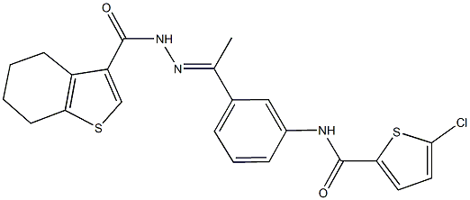 5-chloro-N-{3-[N-(4,5,6,7-tetrahydro-1-benzothien-3-ylcarbonyl)ethanehydrazonoyl]phenyl}-2-thiophenecarboxamide 结构式