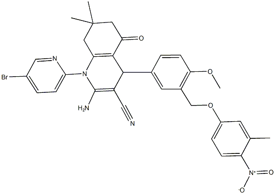 2-amino-1-(5-bromopyridin-2-yl)-4-[3-({4-nitro-3-methylphenoxy}methyl)-4-methoxyphenyl]-7,7-dimethyl-5-oxo-1,4,5,6,7,8-hexahydroquinoline-3-carbonitrile 结构式