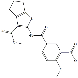 methyl 2-({3-nitro-4-methoxybenzoyl}amino)-5,6-dihydro-4H-cyclopenta[b]thiophene-3-carboxylate 结构式