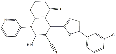 2-amino-4-[5-(3-chlorophenyl)-2-furyl]-5-oxo-1-pyridin-3-yl-1,4,5,6,7,8-hexahydroquinoline-3-carbonitrile 结构式