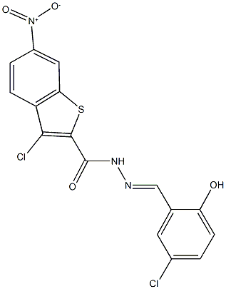 3-chloro-N'-(5-chloro-2-hydroxybenzylidene)-6-nitro-1-benzothiophene-2-carbohydrazide 结构式