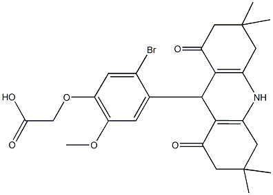 [5-bromo-2-methoxy-4-(3,3,6,6-tetramethyl-1,8-dioxo-1,2,3,4,5,6,7,8,9,10-decahydro-9-acridinyl)phenoxy]acetic acid 结构式