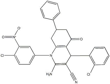 2-amino-1-{4-chloro-3-nitrophenyl}-4-(2-chlorophenyl)-5-oxo-7-phenyl-1,4,5,6,7,8-hexahydroquinoline-3-carbonitrile 结构式