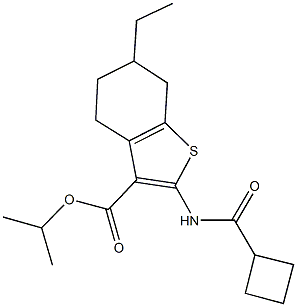 isopropyl 2-[(cyclobutylcarbonyl)amino]-6-ethyl-4,5,6,7-tetrahydro-1-benzothiophene-3-carboxylate 结构式