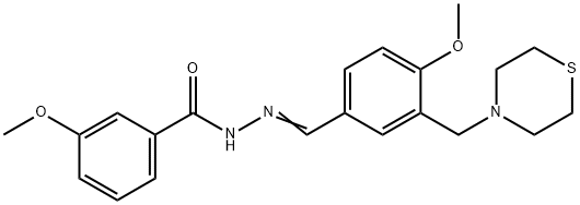 3-methoxy-N'-[4-methoxy-3-(4-thiomorpholinylmethyl)benzylidene]benzohydrazide 结构式