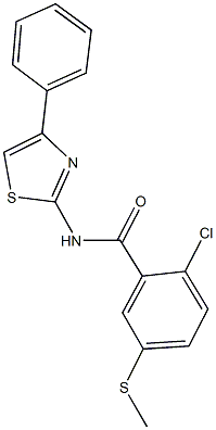 2-chloro-5-(methylsulfanyl)-N-(4-phenyl-1,3-thiazol-2-yl)benzamide 结构式