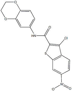 3-chloro-N-(2,3-dihydro-1,4-benzodioxin-6-yl)-6-nitro-1-benzothiophene-2-carboxamide 结构式