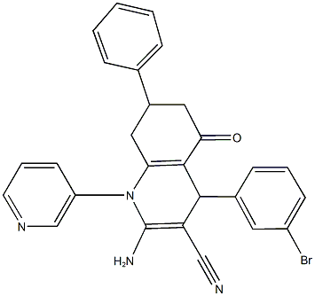 2-amino-4-(3-bromophenyl)-5-oxo-7-phenyl-1-(3-pyridinyl)-1,4,5,6,7,8-hexahydro-3-quinolinecarbonitrile 结构式