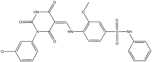 4-{[(1-(3-chlorophenyl)-2,4,6-trioxotetrahydro-5(2H)-pyrimidinylidene)methyl]amino}-3-methoxy-N-phenylbenzenesulfonamide 结构式