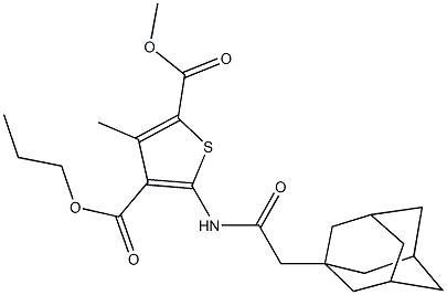 2-methyl 4-propyl 5-[(1-adamantylacetyl)amino]-3-methyl-2,4-thiophenedicarboxylate 结构式