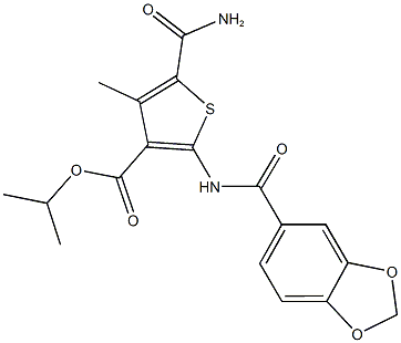 isopropyl 5-(aminocarbonyl)-2-[(1,3-benzodioxol-5-ylcarbonyl)amino]-4-methylthiophene-3-carboxylate 结构式