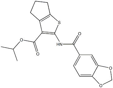 isopropyl 2-[(1,3-benzodioxol-5-ylcarbonyl)amino]-5,6-dihydro-4H-cyclopenta[b]thiophene-3-carboxylate 结构式