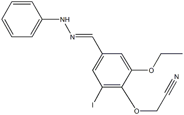 [2-ethoxy-6-iodo-4-(2-phenylcarbohydrazonoyl)phenoxy]acetonitrile 结构式