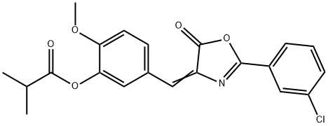 5-[(2-(3-chlorophenyl)-5-oxo-1,3-oxazol-4(5H)-ylidene)methyl]-2-methoxyphenyl 2-methylpropanoate 结构式