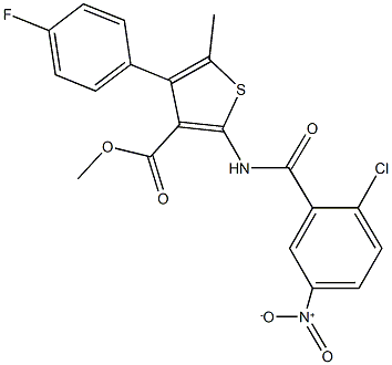 methyl 2-({2-chloro-5-nitrobenzoyl}amino)-4-(4-fluorophenyl)-5-methylthiophene-3-carboxylate 结构式