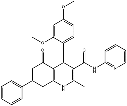 4-(2,4-dimethoxyphenyl)-2-methyl-5-oxo-7-phenyl-N-pyridin-2-yl-1,4,5,6,7,8-hexahydroquinoline-3-carboxamide 结构式