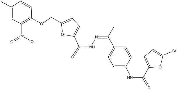 5-bromo-N-(4-{N-[5-({2-nitro-4-methylphenoxy}methyl)-2-furoyl]ethanehydrazonoyl}phenyl)-2-furamide 结构式