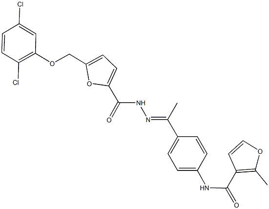 N-[4-(N-{5-[(2,5-dichlorophenoxy)methyl]-2-furoyl}ethanehydrazonoyl)phenyl]-2-methyl-3-furamide 结构式