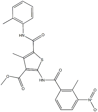 methyl 2-({3-nitro-2-methylbenzoyl}amino)-4-methyl-5-(2-toluidinocarbonyl)thiophene-3-carboxylate 结构式