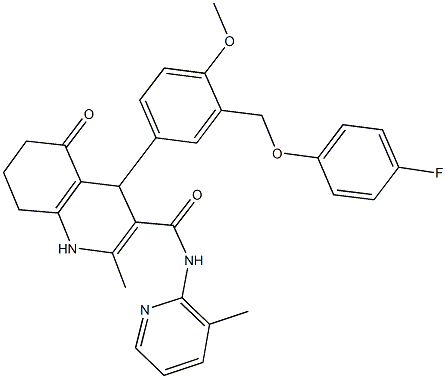 4-{3-[(4-fluorophenoxy)methyl]-4-methoxyphenyl}-2-methyl-N-(3-methylpyridin-2-yl)-5-oxo-1,4,5,6,7,8-hexahydroquinoline-3-carboxamide 结构式