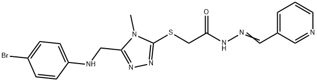 2-({5-[(4-bromoanilino)methyl]-4-methyl-4H-1,2,4-triazol-3-yl}sulfanyl)-N'-(3-pyridinylmethylene)acetohydrazide 结构式