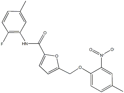 N-(2-fluoro-5-methylphenyl)-5-({2-nitro-4-methylphenoxy}methyl)-2-furamide 结构式