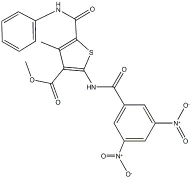 methyl 5-(anilinocarbonyl)-2-({3,5-bisnitrobenzoyl}amino)-4-methylthiophene-3-carboxylate 结构式