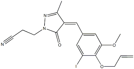 3-{4-[4-(allyloxy)-3-iodo-5-methoxybenzylidene]-3-methyl-5-oxo-4,5-dihydro-1H-pyrazol-1-yl}propanenitrile 结构式