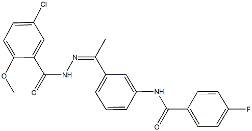 N-{3-[N-(5-chloro-2-methoxybenzoyl)ethanehydrazonoyl]phenyl}-4-fluorobenzamide 结构式