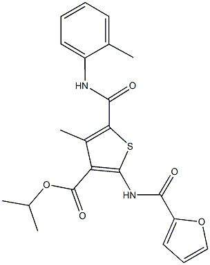 isopropyl 2-(2-furoylamino)-4-methyl-5-(2-toluidinocarbonyl)thiophene-3-carboxylate 结构式