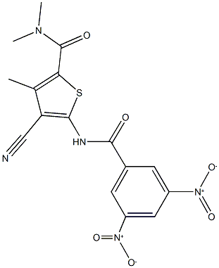 5-({3,5-bisnitrobenzoyl}amino)-4-cyano-N,N,3-trimethylthiophene-2-carboxamide 结构式