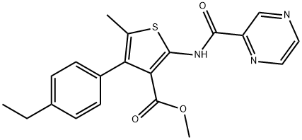 methyl 4-(4-ethylphenyl)-5-methyl-2-[(2-pyrazinylcarbonyl)amino]-3-thiophenecarboxylate 结构式