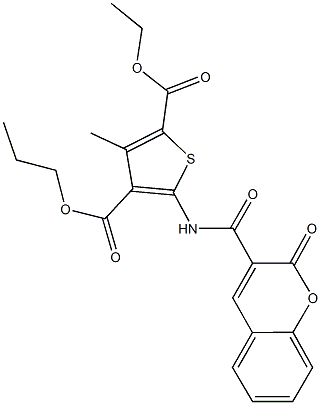 2-ethyl 4-propyl 3-methyl-5-{[(2-oxo-2H-chromen-3-yl)carbonyl]amino}-2,4-thiophenedicarboxylate 结构式