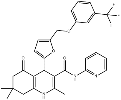 2,7,7-trimethyl-5-oxo-N-(2-pyridinyl)-4-(5-{[3-(trifluoromethyl)phenoxy]methyl}-2-furyl)-1,4,5,6,7,8-hexahydro-3-quinolinecarboxamide 结构式