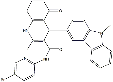 N-(5-bromo-2-pyridinyl)-2-methyl-4-(9-methyl-9H-carbazol-3-yl)-5-oxo-1,4,5,6,7,8-hexahydro-3-quinolinecarboxamide 结构式
