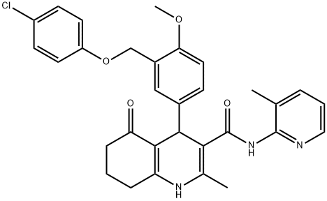 4-{3-[(4-chlorophenoxy)methyl]-4-methoxyphenyl}-2-methyl-N-(3-methyl-2-pyridinyl)-5-oxo-1,4,5,6,7,8-hexahydro-3-quinolinecarboxamide 结构式